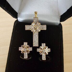 Danbury Mint Clip On Earrings and Cross Pendant Set